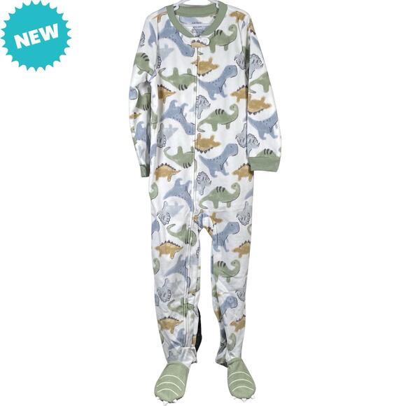 Carters Pajamas Boys Size 5t Fleece Footed Dinosaurs Full Zip Paws NEW - Picture 1 of 6